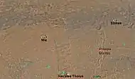 Map of Cebrenia. Viking&nbsp;2 landed near Mie crater.  The volcano Hecates probably has glaciers on its slopes.