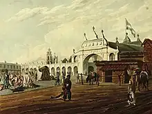 Main market in Buenos Aires. In the centre foreground a black fisherman brings a dorado.