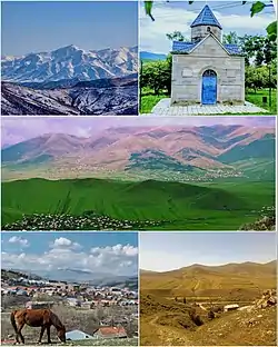 From top left:Khndzorkut Mountain&nbsp;• Chambarak Chapel Chambarak landscape and Mountains Town Panorama&nbsp;• Verin Chambarak