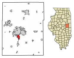 Location of Savoy in Champaign County, Illinois.