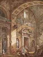 Interior of a Roman basilica with figures (1769), private collection.