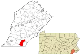 Location of Franklin Township in Chester County, Pennsylvania (upper left) and of Chester County in Pennsylvania (lower right)