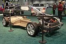 Cutway of a Chevrolet Volt, revealing most of its internal components
