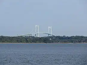 The bridge viewed from across Conanicut Island