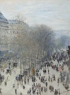 Boulevard des Capucines; by Claude Monet; 1873; oil on canvas; 80.5 x 60.2&nbsp;cm; Nelson-Atkins Museum of Art (Kansas City, Missouri, US)
