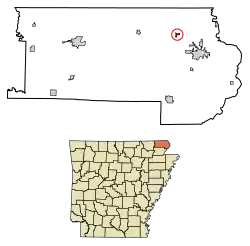 Location of Pollard in Clay County, Arkansas.