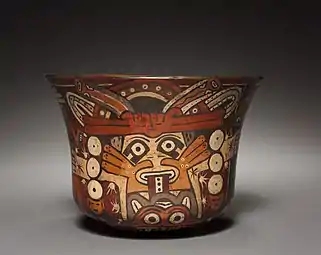 Nasca bowl; c. 100 BC; earthenware with colored slips; diameter: 12.8 × 17.7&nbsp;cm; overall: 13&nbsp;cm; from Peru; Cleveland Museum of Art (Cleveland, Ohio, U.S.)