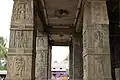 Close up view of pillared entrance to temple