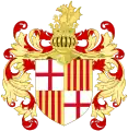 Barcelona coat of arms (17th-18th Centuries) with the Royal Winged Dragon (Vibra) crown and the helmet