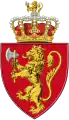 A variant with additional lion rampant Or, crowned and bearing axe Or with blade Argent in crest.