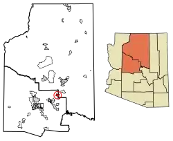 Location of Sedona in Coconino County and Yavapai County, Arizona