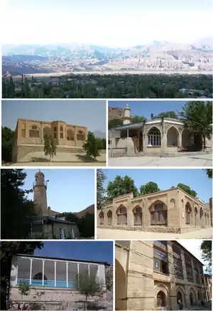 Landmarks of Ordubad, from top left:Panorama view of Ordubad and mountain range area • Juma MosqueHuseyinuh Mosque • Dirnis MosqueGeysarriya Monument • Ambaras MosqueSarshahar Mosque