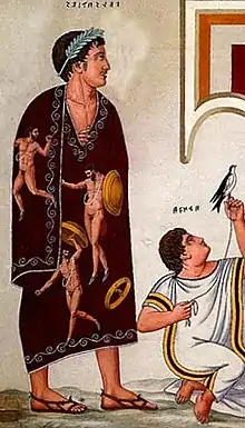 Painting of a man wearing an all-purple toga picta, from an Etruscan tomb (about 350&nbsp;BC).