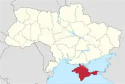 Location of&nbsp;the&nbsp;Autonomous Republic of Crimea&nbsp;(red)in Ukraine&nbsp;(light&nbsp;yellow) before September 2023