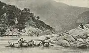 Using inflated animal skins to cross the Sutlej River, c.&nbsp;1905