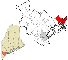 Location in Cumberland County and the state of Maine