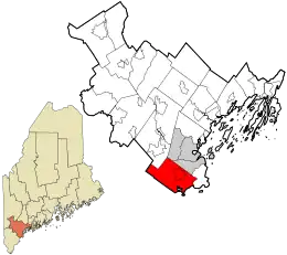 Location in Cumberland County and the state of Maine.