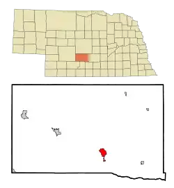 Location of Lexington within Nebraska and Dawson County