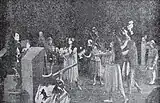 Paul Askonas (left) a still from Drakula halála, which Rhodes describes as likely depicts the wedding between Drakula and Mary Land.