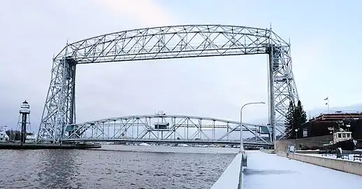 The Aerial Lift Bridge in Duluth, MN as seen on 31 December 2023
