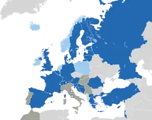 A coloured map of the countries of Europe