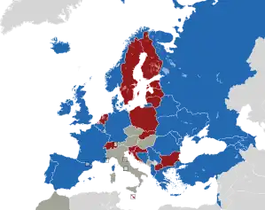 A coloured map of the countries of Europe