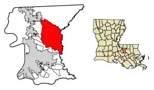 Location of Central in East Baton Rouge Parish, Louisiana.
