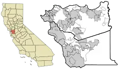 Map of incorporated and unincorporated areas in East Bay, California