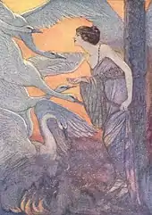 "She looked around, and saw swans come flying through the air", Six Swans for Grimm's Fairy Tales, 1920