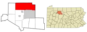 Location in Elk County and the state of Pennsylvania.