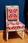 Chair; before 1810; white trimmed wood with gilt carved decoration, modern trim, red and white silk; 90 x 50.5 x 44 cm; Louvre