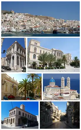 Ermoupolis montage. Clicking on an image in the picture causes the browser to load the appropriate article, if it exists.