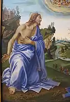 Apparition of Christ to the Virgin (c. 1493)—Oil on panel, 156.1 × 146.7&nbsp;cm, Alte Pinakothek, Munich