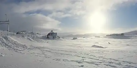 Finse is the highest point of the Norwegian Railway System, located at 1,222&nbsp;m (4,009&nbsp;ft) above sea level