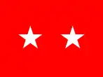 Rank flag of a major general in the United States Army. The flag of a major general of the Army Medical Department has a maroon background; the flag of a chaplain (major general) has a purple background.