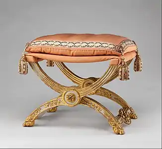 Folding stool (pliant); 1786; carved and painted beechwood, covered in pink silk; 46.4 × 68.6 × 51.4&nbsp;cm; Metropolitan Museum of Art