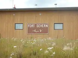 Sign at Fort Severn Airport in English and Cree. Summer 2015