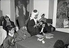 People dressed up for Purim. Gan Shmuel Kibbutz, 1952