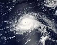 Visible satellite imagery of Hurricane Gaston nearing major hurricane intensity on August 28