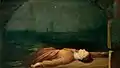 Found Drowned by George Frederic Watts, c.1850, depicts a woman's body washed up beneath the arch of Waterloo Bridge, drowned after throwing herself in the river to escape the shame of being a "fallen woman"