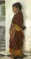 Girl in Pochampally Ikkat sari worn in Nivi style, 1895 CE