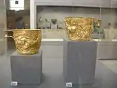 The Vaphio Cups; 1675-1410 BC; gold; height: 7.8&nbsp;cm, diameter: 10.7&nbsp;cm; from Vaphio (Laconia, Greece); National Archaeological Museum (Athens)