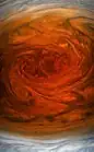 Closeup of the Great Red Spot taken from about 8,000&nbsp;km (5,000&nbsp;mi) above it (11 July 2017)