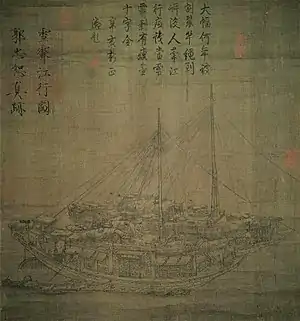 Traveling on the River in Snow. Extremely intricate details give historians insight into medieval Chinese shipbuilding.