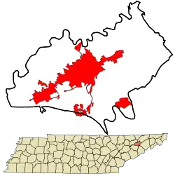 Location in Hamblen County and the state of Tennessee