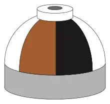 Illustration of cylinder shoulder painted in brown, black and white sixths for a mixture of helium, nitrogen and oxygen.