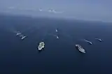 Vikramaditya with Vikrant during an exercise with carrier battle group