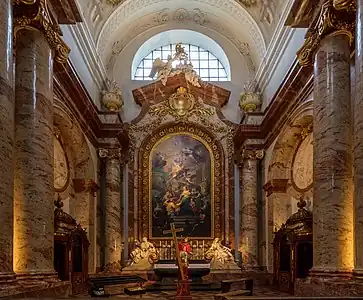Baroque Ionic columns in the Karlskirche, Vienna, Austria, 1715–1737, by Johann Bernhard Fischer von Erlach