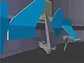 The internally-located capture components are shown here at an intermediate capture position. The Ready-to-Latch indicator has already been plunged, but has not yet been rotated under the PCBM Alignment Guide. This frame was taken from a real-time contact dynamics simulation created at JSC.