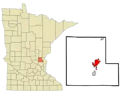 Location of the city of Cambridgewithin Isanti County, Minnesota